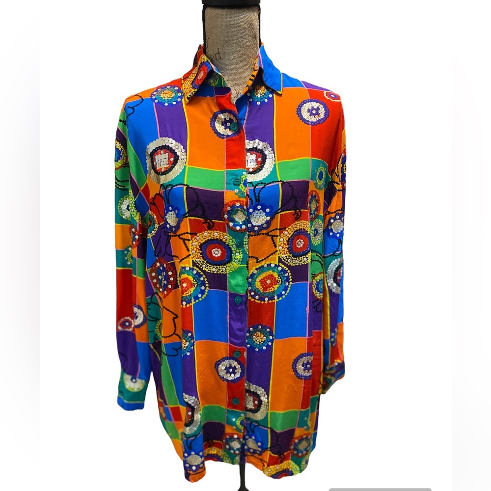 Vintage Gottex Bright and Shiny Button-down Collared Shirt | Size Small